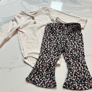 Jessica Simpson Ribbed Cream Onesie and Floral Bell Bottoms